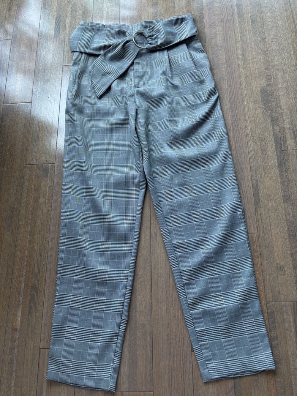 Sans Souci Gray Plaid High-Waist Trousers with Belt